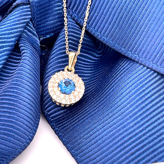 9ct Blue Topaz And Cubic Zirconia Round Cluster Pendant