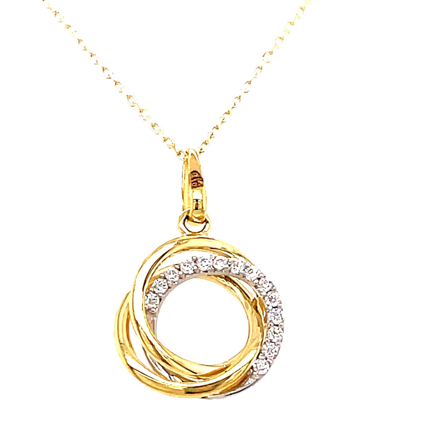9ct Cubic Zirconia And Plain Entwined Circle Pendant