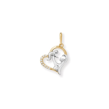 9ct 2 Colour Cubic Zirconia Mom And Baby Heart Pendant