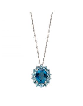 9ct White Gold Londonand Sky Blue Topaz Cluster Pendant