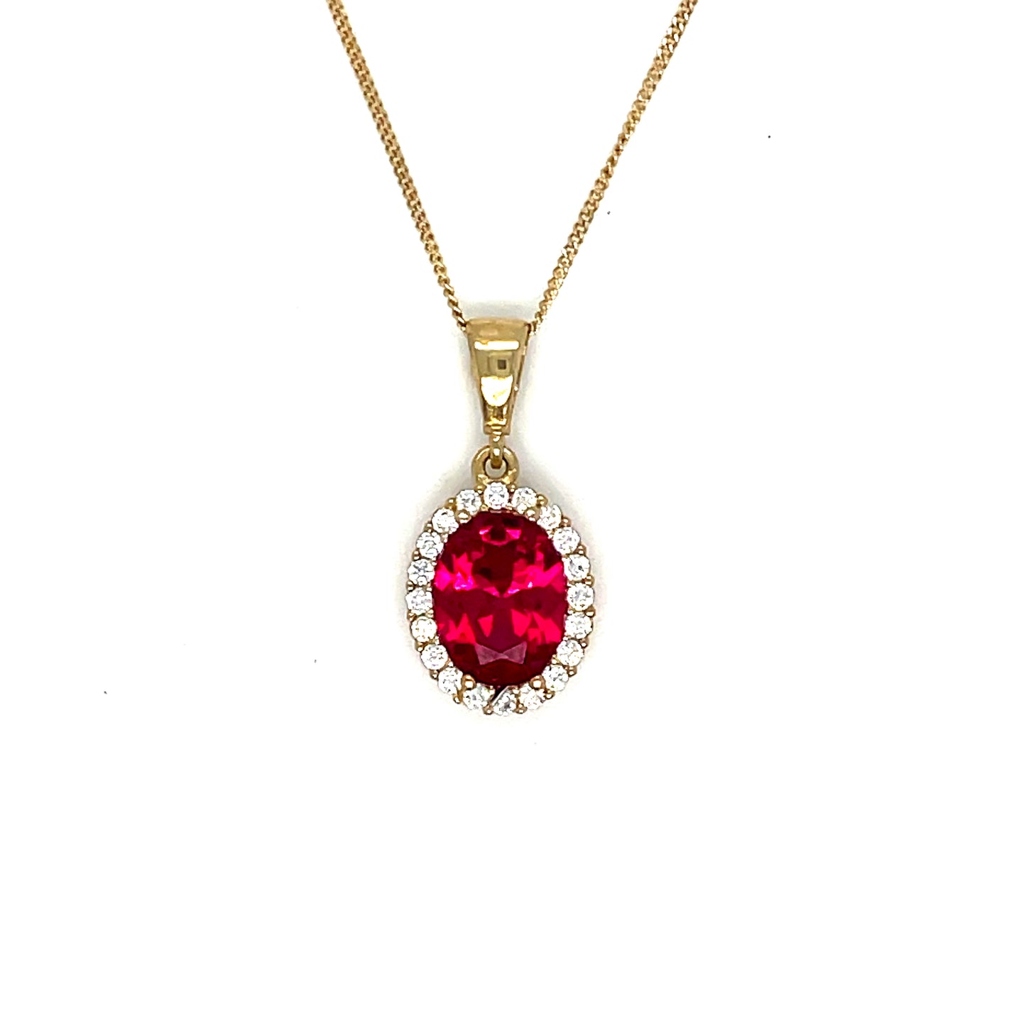 9ct Oval Cluster Cubic Zirconia And Synthetic Ruby Pendant