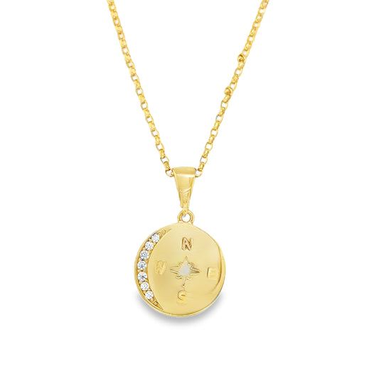 9ct Gold CZ Set Compass Pendant