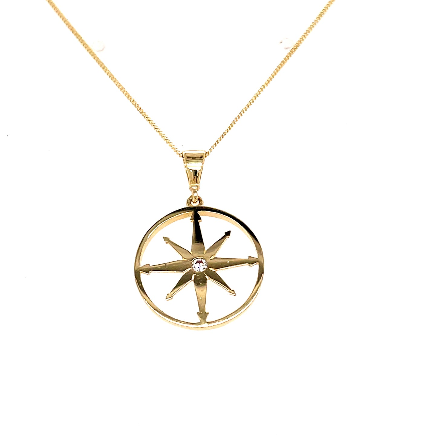 9ct Yellow Gold Open Circle Compass Cubic Zirconia Pendant