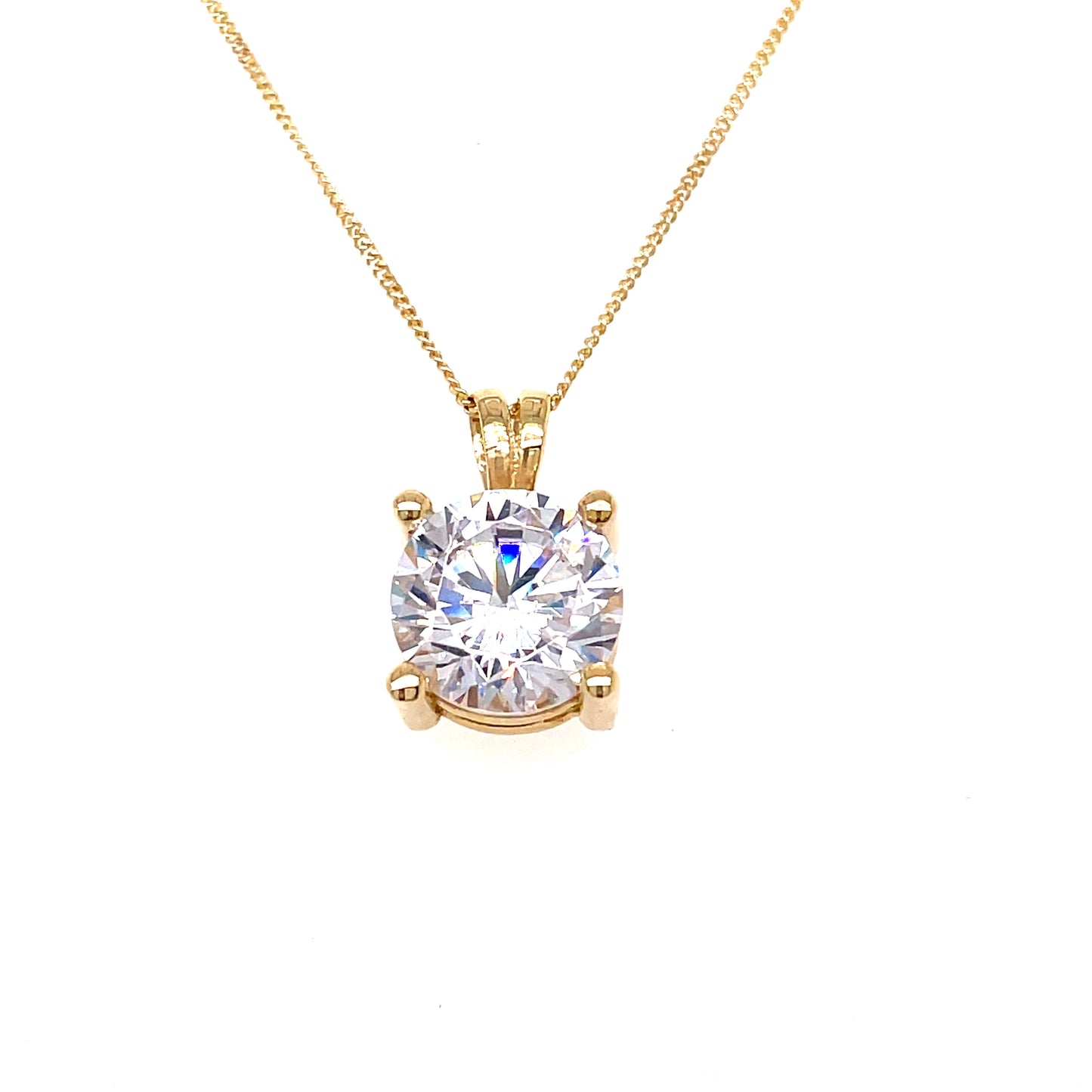 9ct Gold 9mm 4 Claw Solitaire Cubic Zirconia Set Pendant
