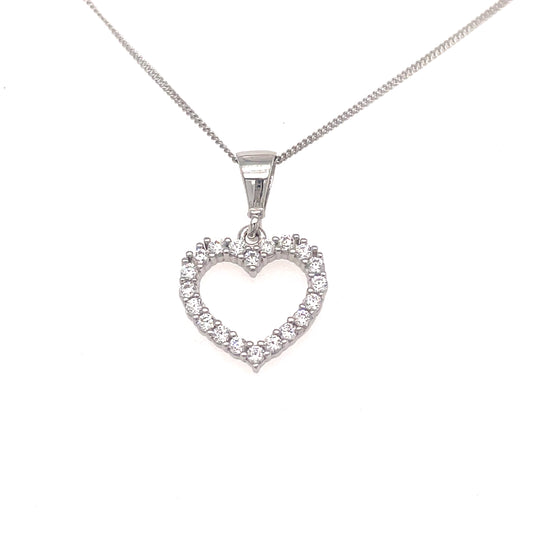 9ct White Gold Open Cubic Zirconia Heart Pendant