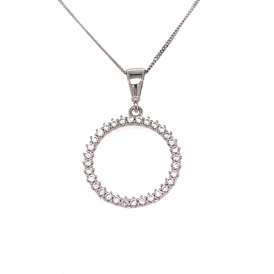 9ct White Gold Open Circle Cubic Zirconia Claw Set Pendant