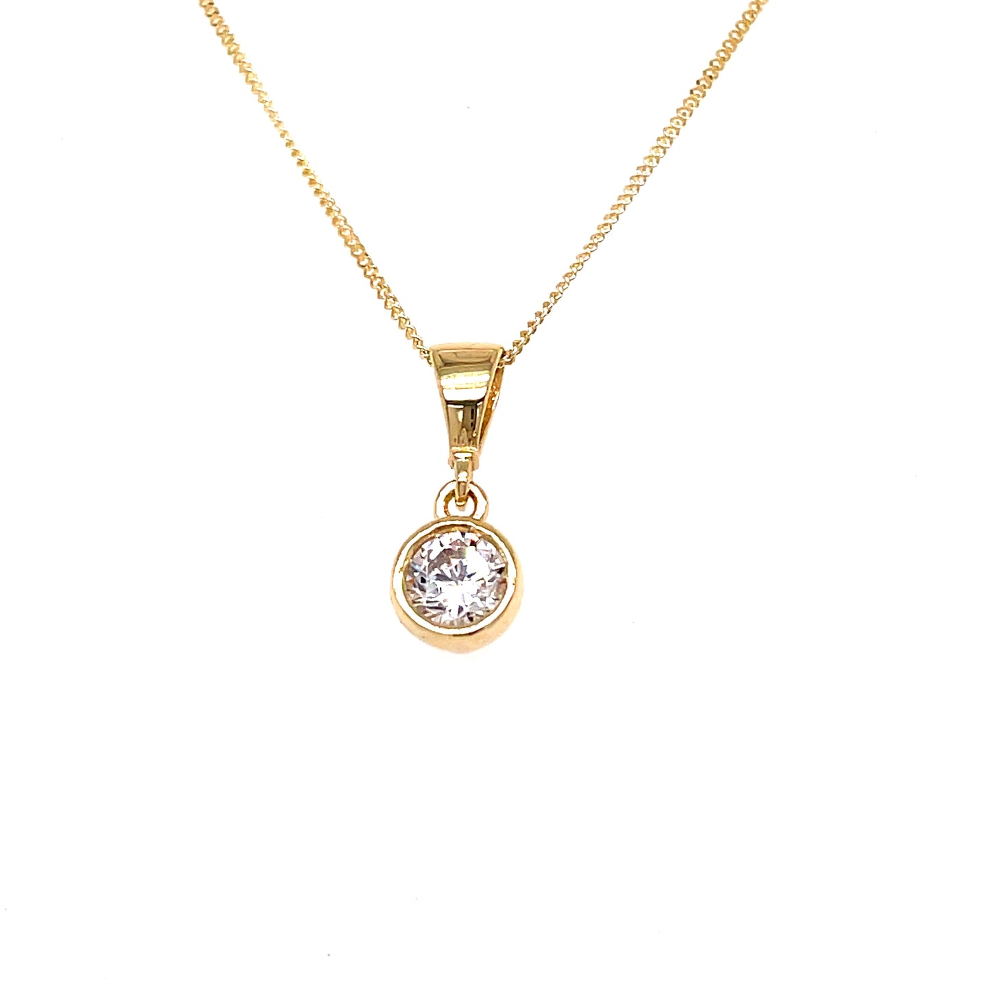 9ct Gold Round Solitaire Rubover Set Cubic Zirconia Pendnt