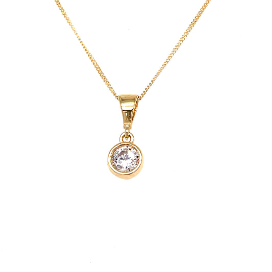 9ct Gold Round Solitaire Rubover Set Cubic Zirconia Pendnt