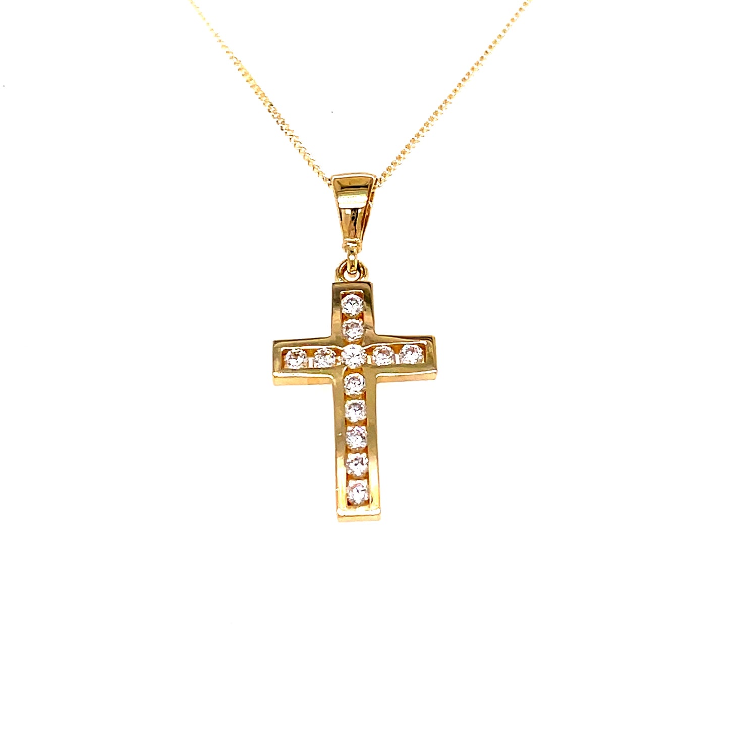 9ct Gold Channel Set Cubic Zirconia 12 Stone Cross Pendant