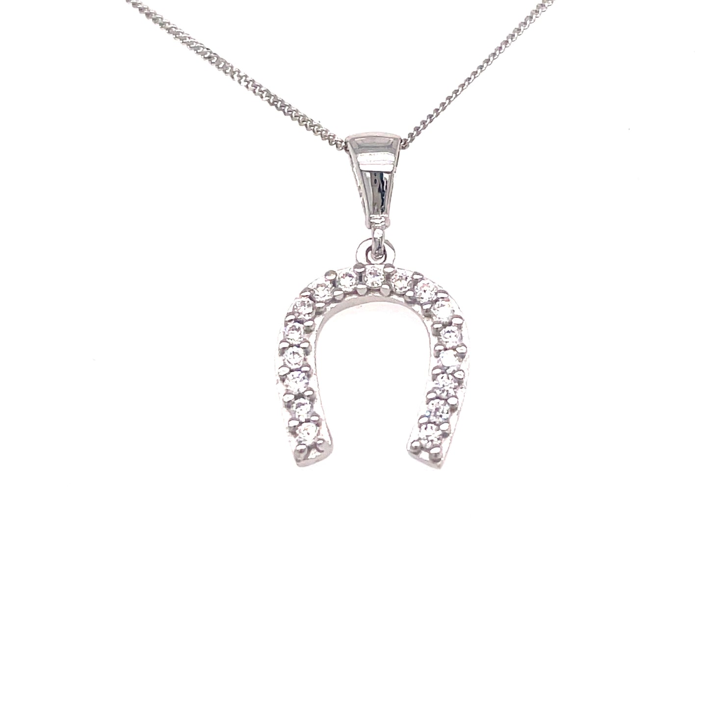 9ct White Gold Cubic Zirconia Horseshoe Pendant