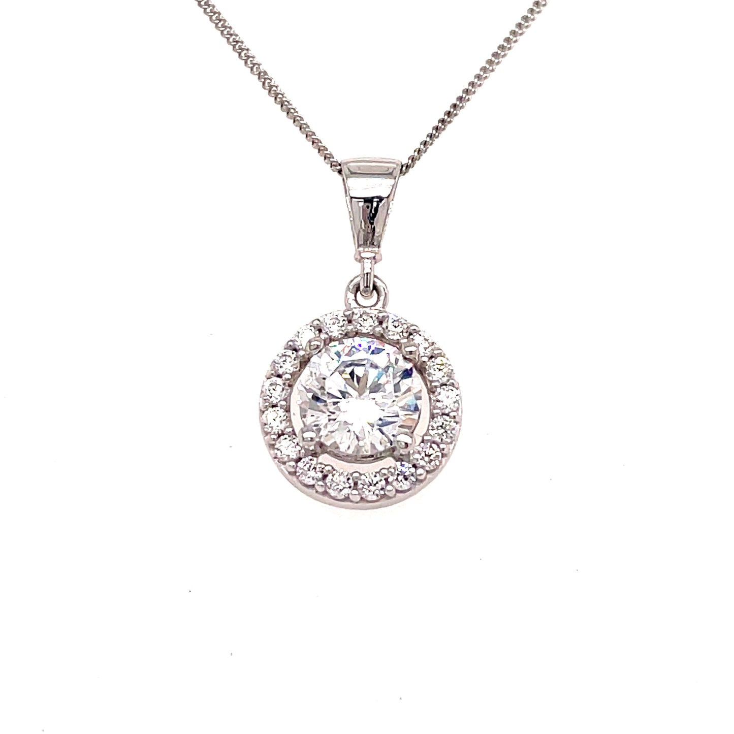 9ct White Gold Round Halo Set Cubic Zirconia Pendant