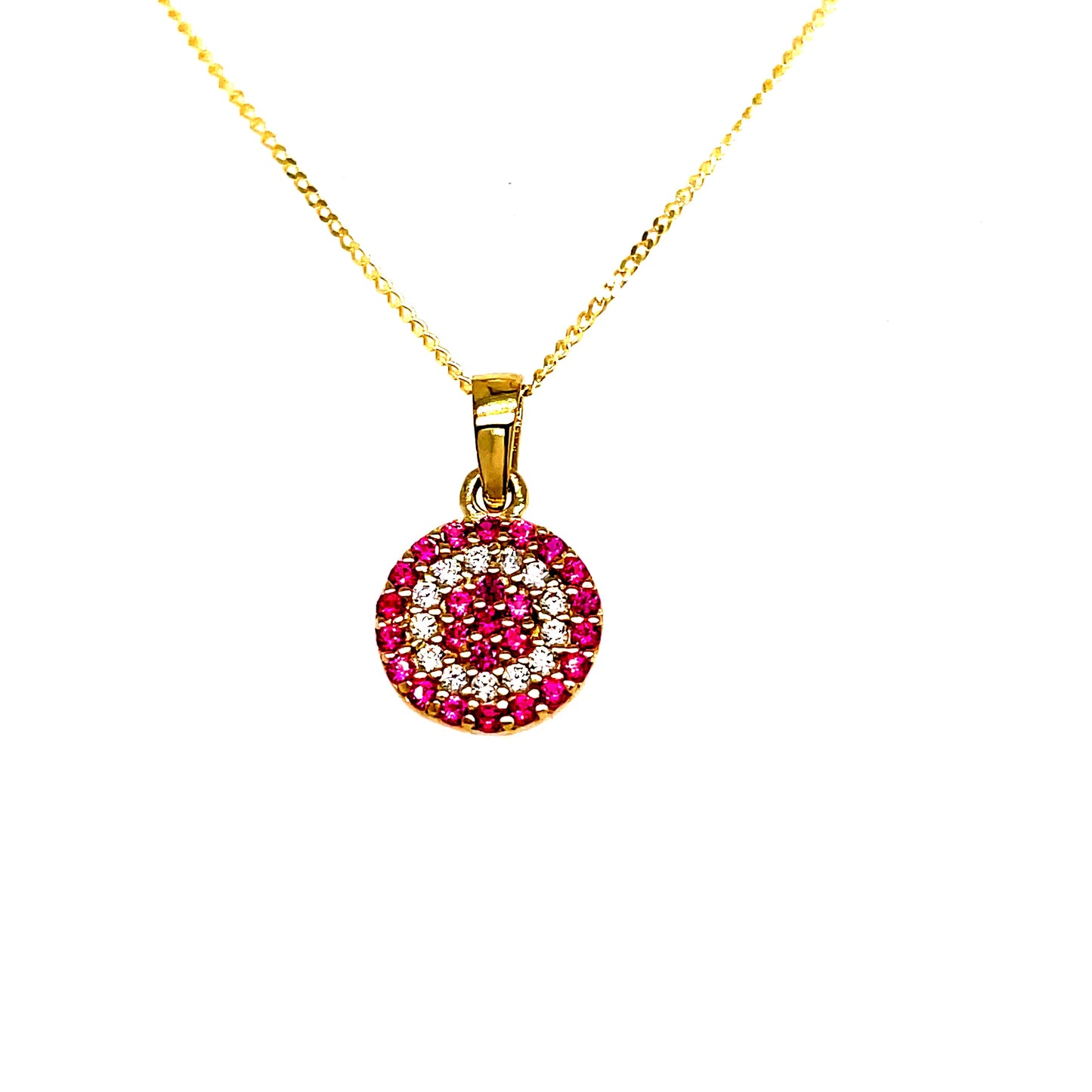 9ct Cubic Zirconia And Red Stone Pave Set Pendant