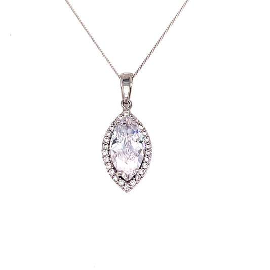 9ct White Gold Cubic Zirconia Marquise Pendant