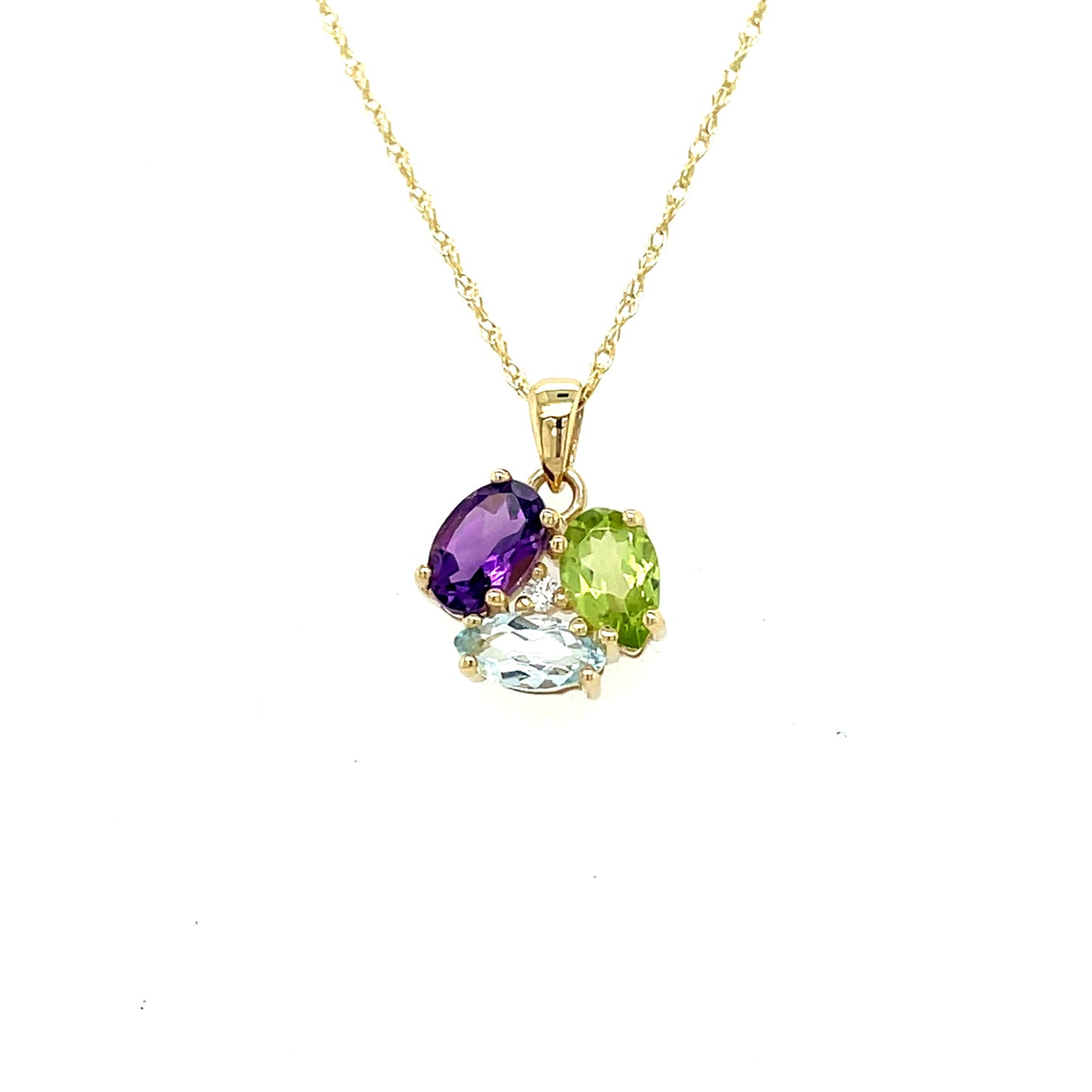 9ct Amethyst, Blue Topaz And Peridot Cluster Pendant