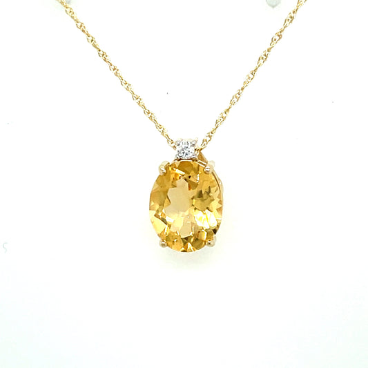 9ct Gold Oval Cubic Zirconia And Citrine Pendant