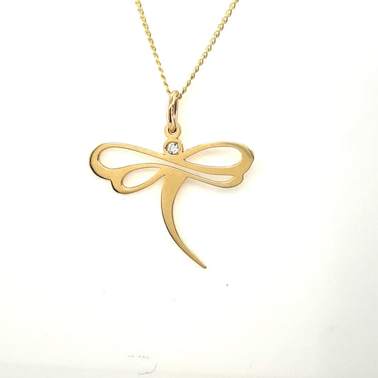 9ct Gold Dragonfly Cubic Zirconia Pendant
