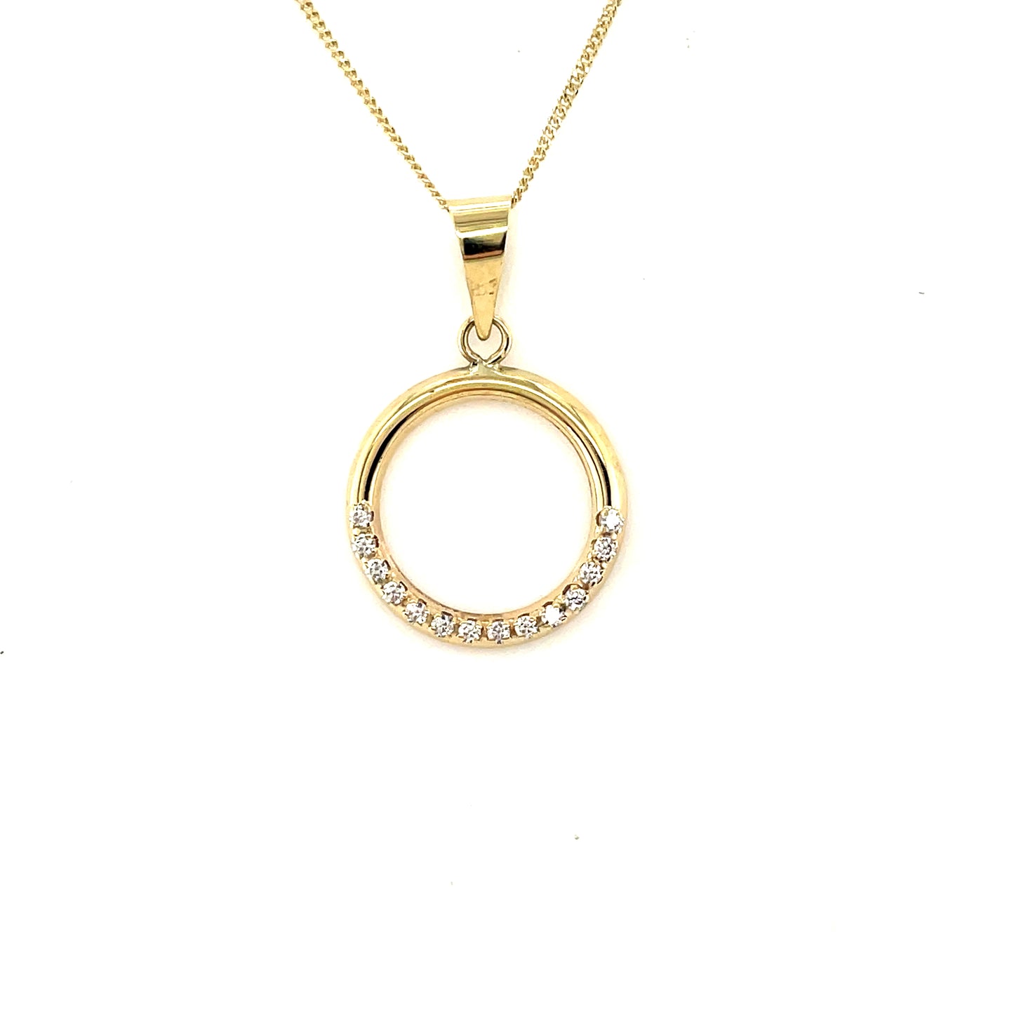 9ct Gold Open Circle Half Cubic Zirconia Pendant