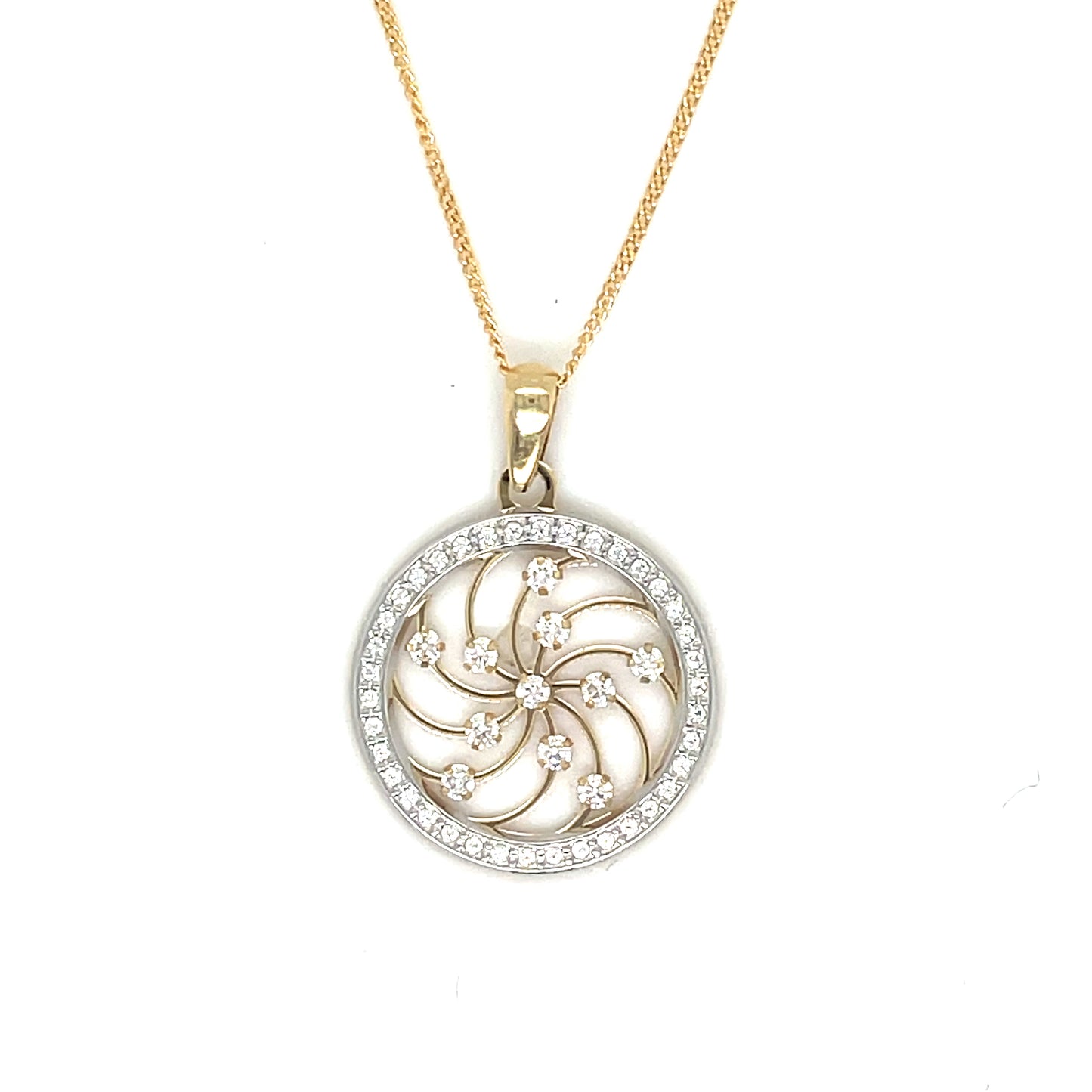 9ct Goldround Cubic Zirconia Circle Pendant With Internal Swirl