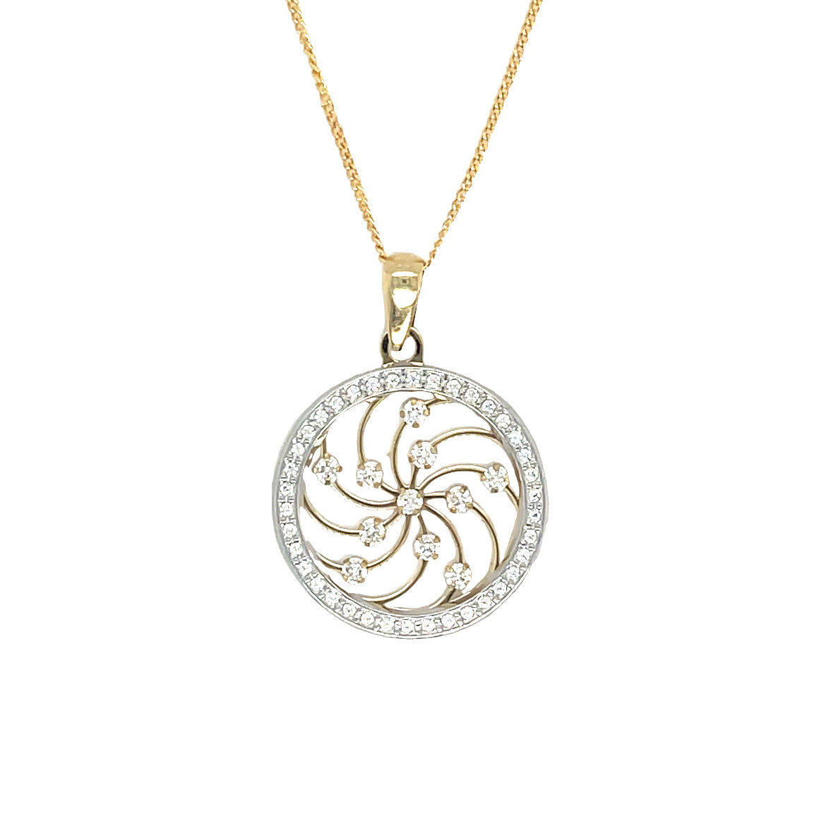 9ct Goldround Cubic Zirconia Circle Pendant With Internal Swirl