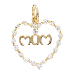 9ct Gold CZ Set Heart 'Mum' Pendant