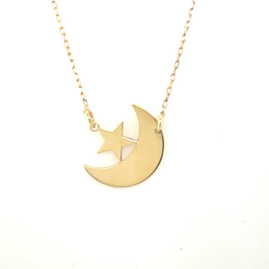 9ct Gold Moon + Star Pendant