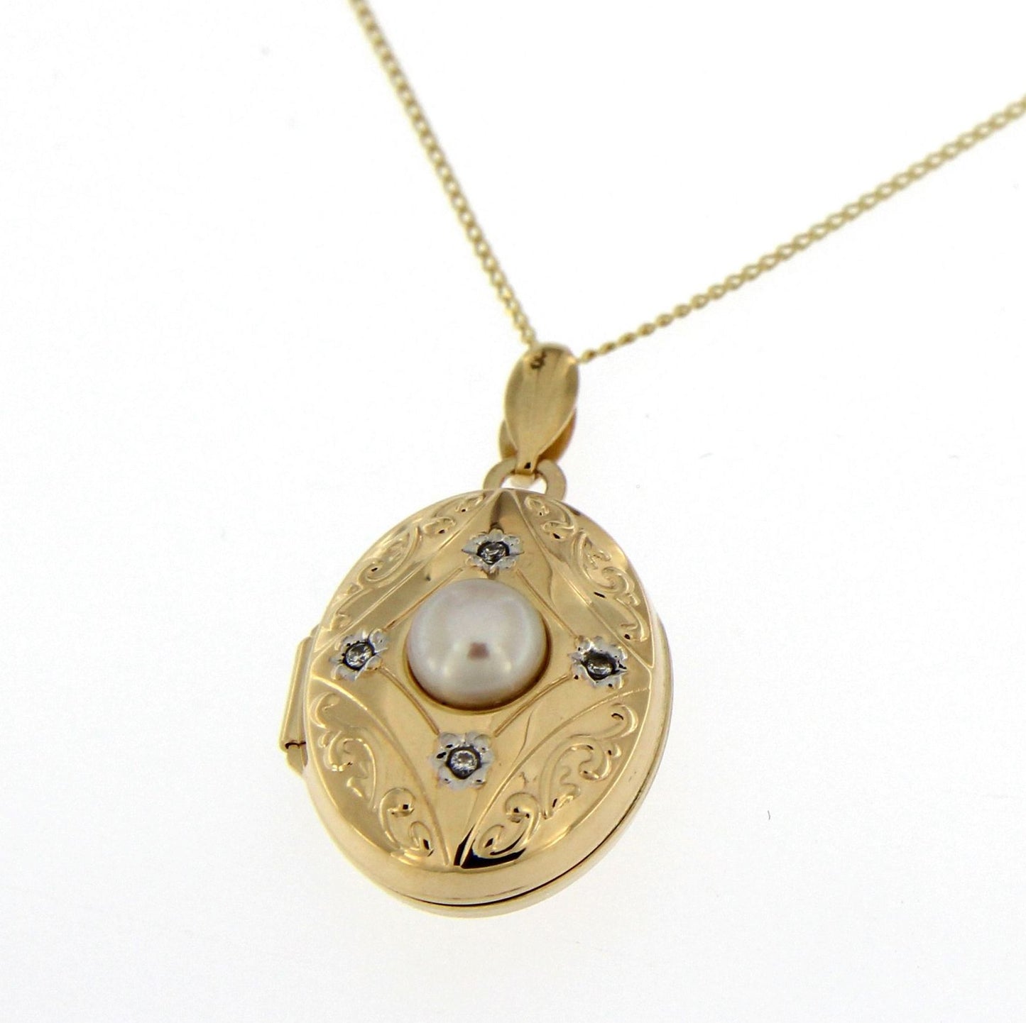 9ct Cubic Zirconia And Pearl Engraved Locket