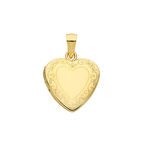 9ct Heart Locket With Engraved Floral Pattern
