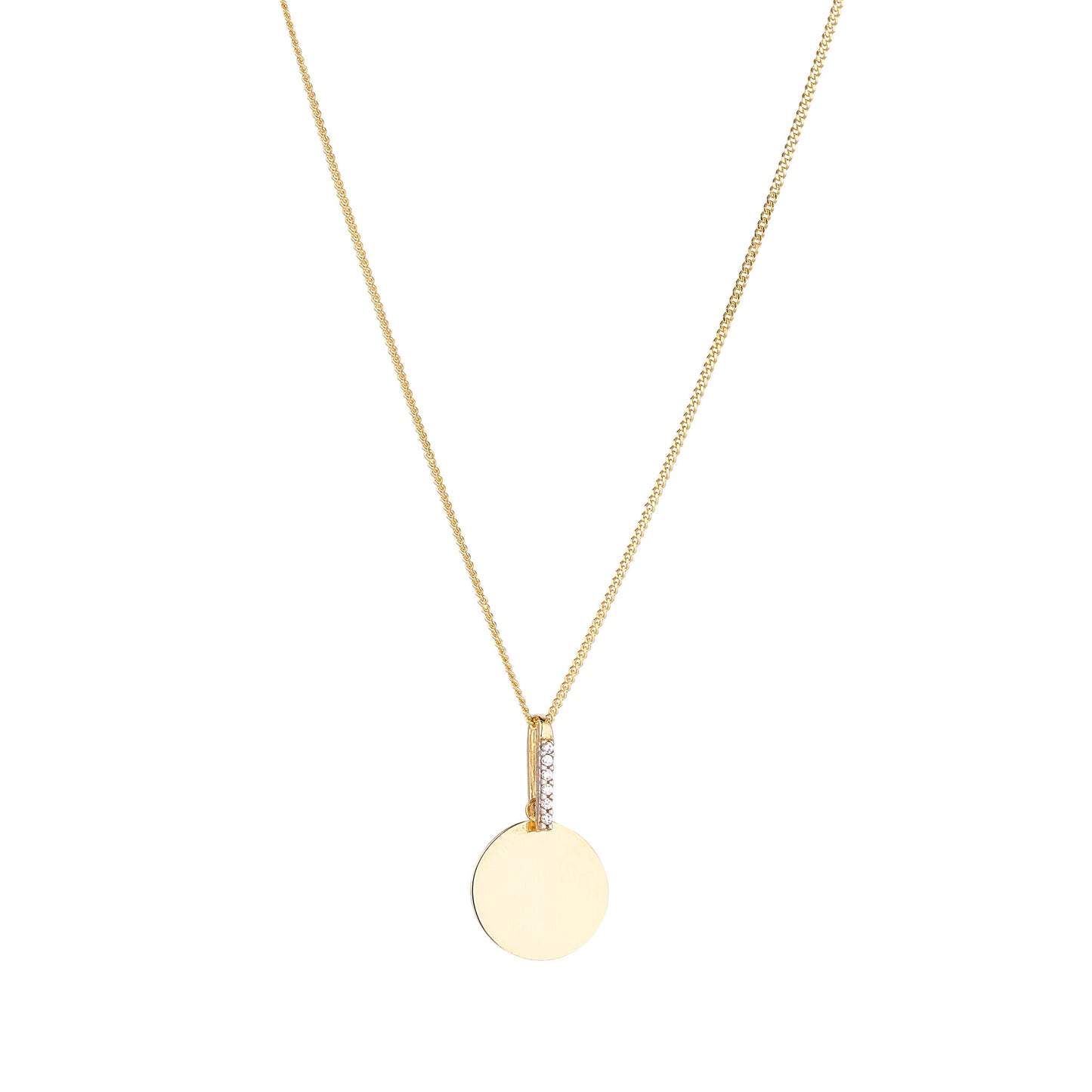 9ct Gold Drop Plain Disc Pendant With Cubic Zirconia Baile