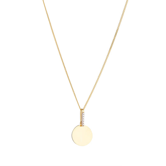 9ct Gold Drop Plain Disc Pendant With Cubic Zirconia Baile