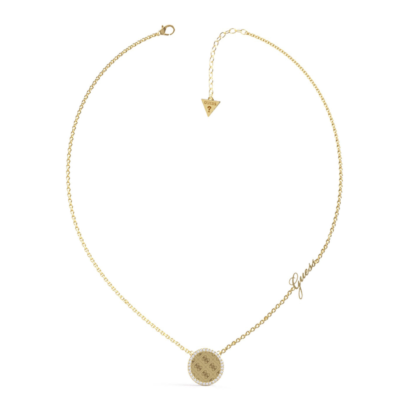 Guess Gold Plated Cubic Zirconia Round Disc Necklet