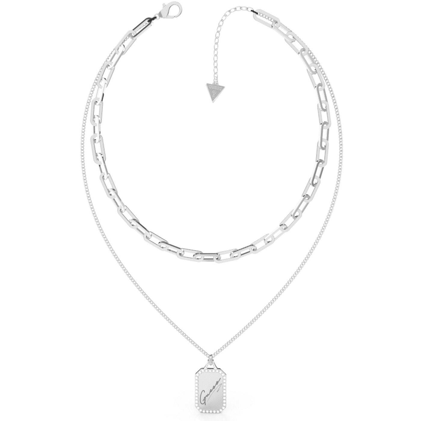 Guess Silver Plated Layer Cubic Zirconia Necklet