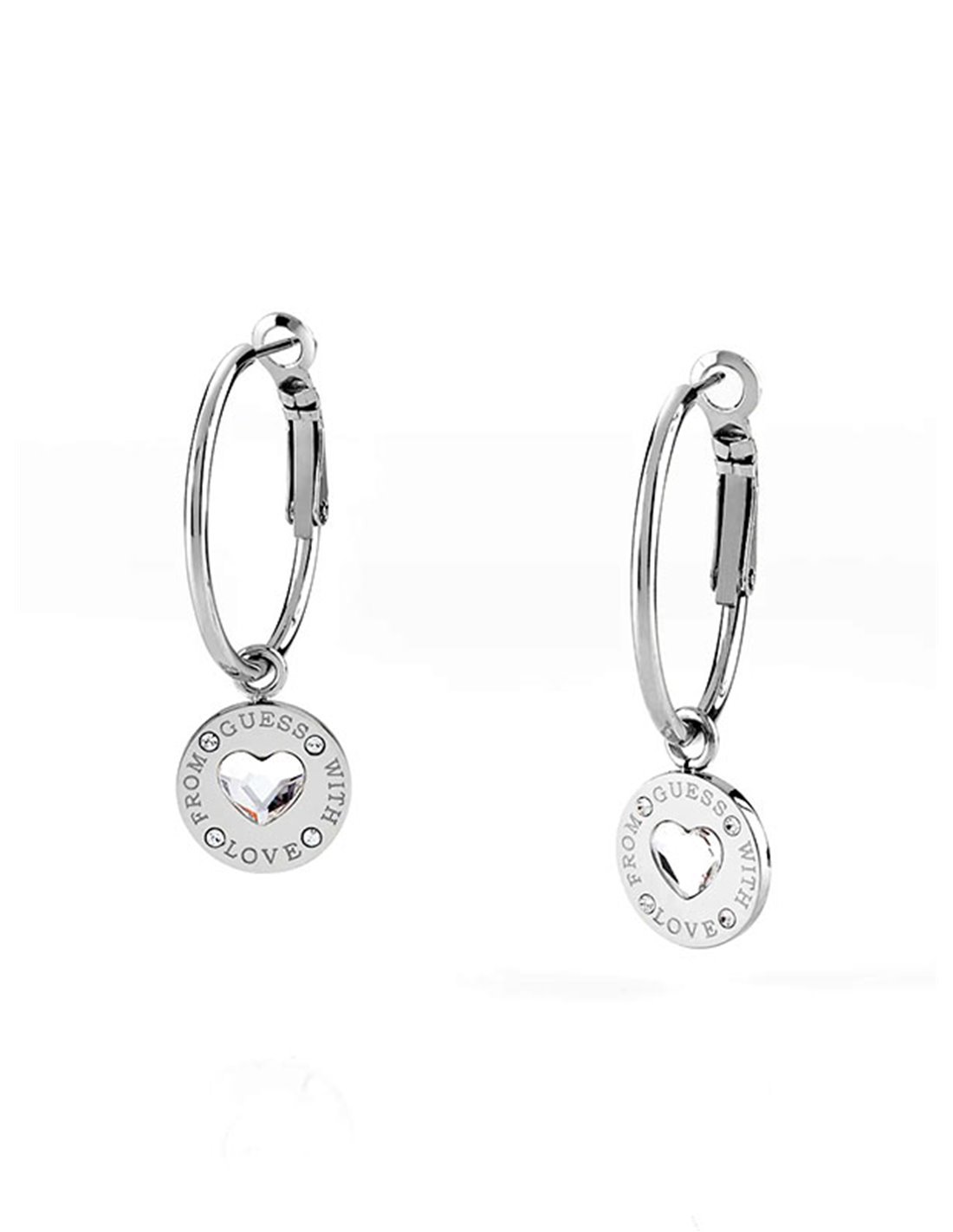 Guess Silver Plated Round Cubic Zirconia Drop Huggie Earring