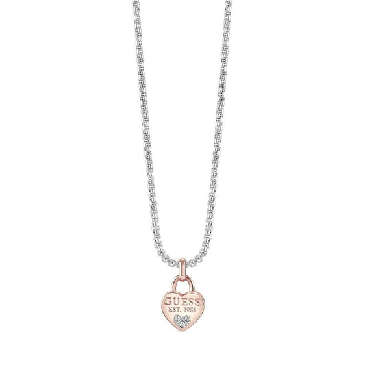 Guess Rose Padlock Necklet In Silver