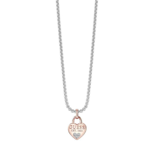 Guess Rose Padlock Necklet In Silver