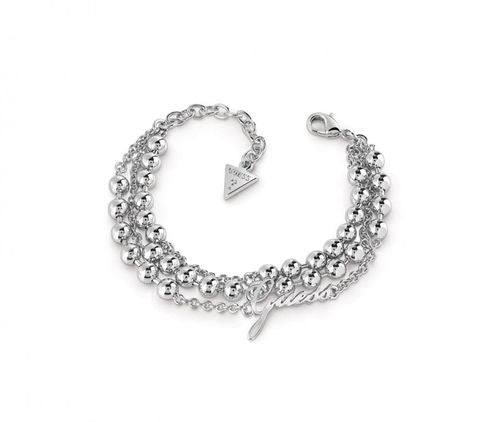 Guess Multi Row Beaded Link Braclet In Silver
