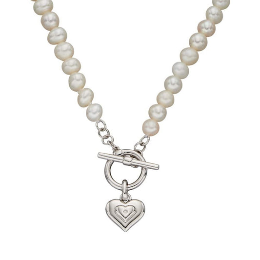 Sterling Silver Childs T-Bar And Pearl 15'' 'Ophelia' Necklet