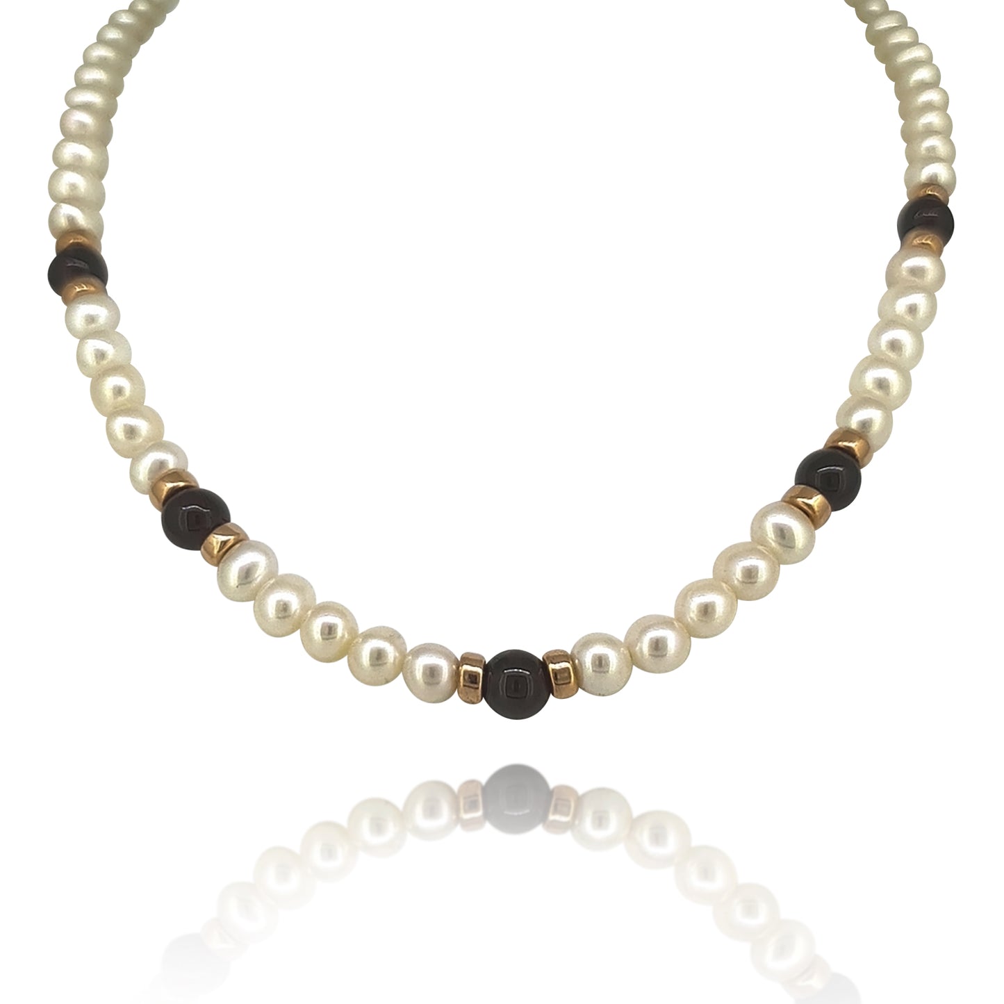 Rose Plated 16' 5.5/6mm Pearl Rose And Black Beads Necklet