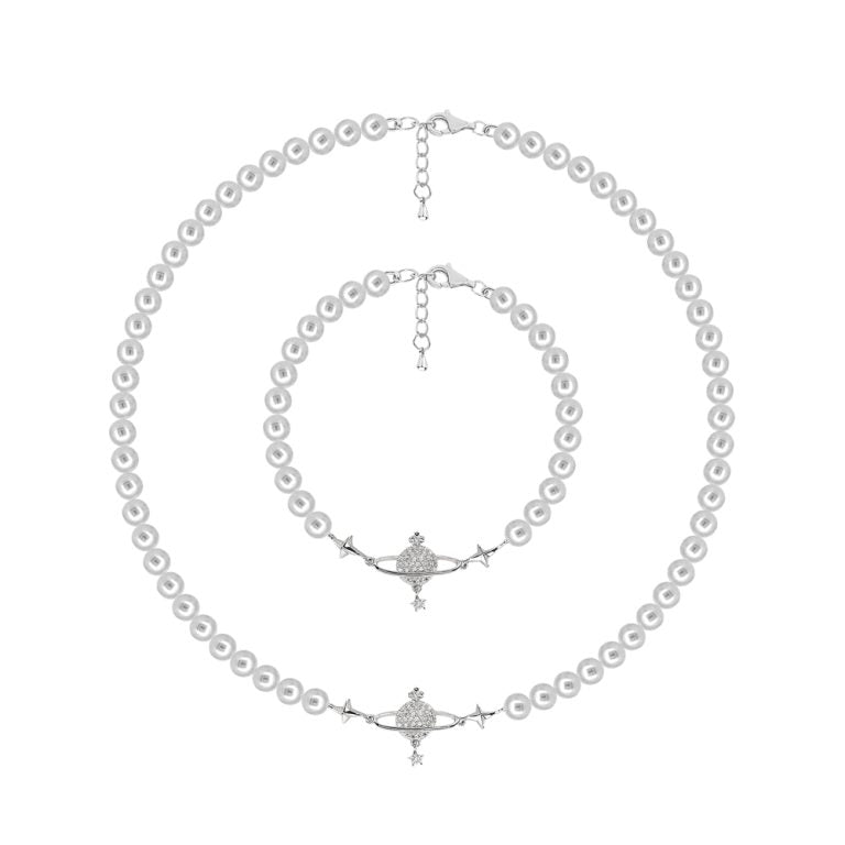 Sterling Silver 16' 6mm Pearl Bead String With Planet