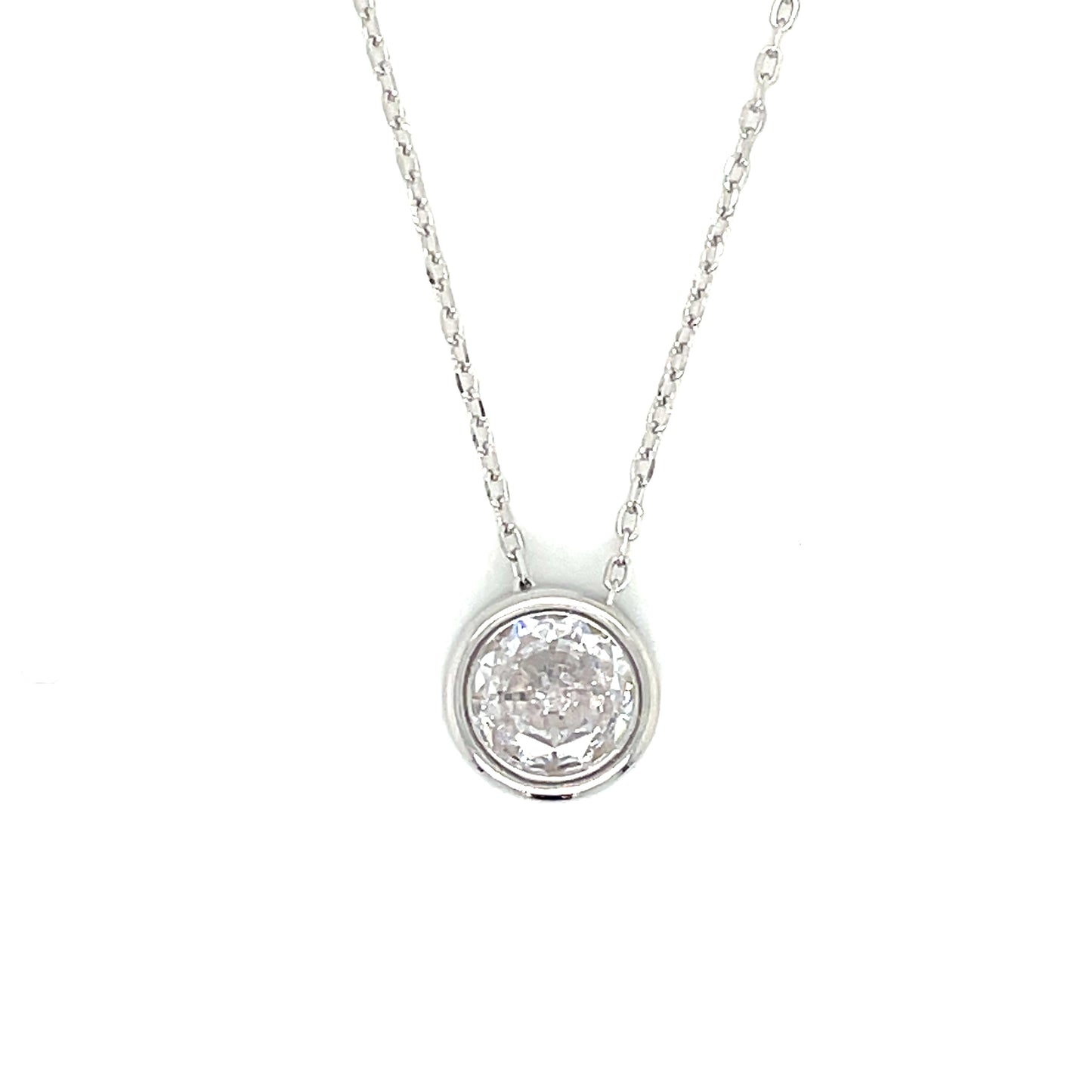 Sterling Silver 7mm Rubover Cubic Zirconia Slider Necklet