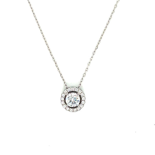 Sterling Silver Cubic Zirconia Round Halo Necklet