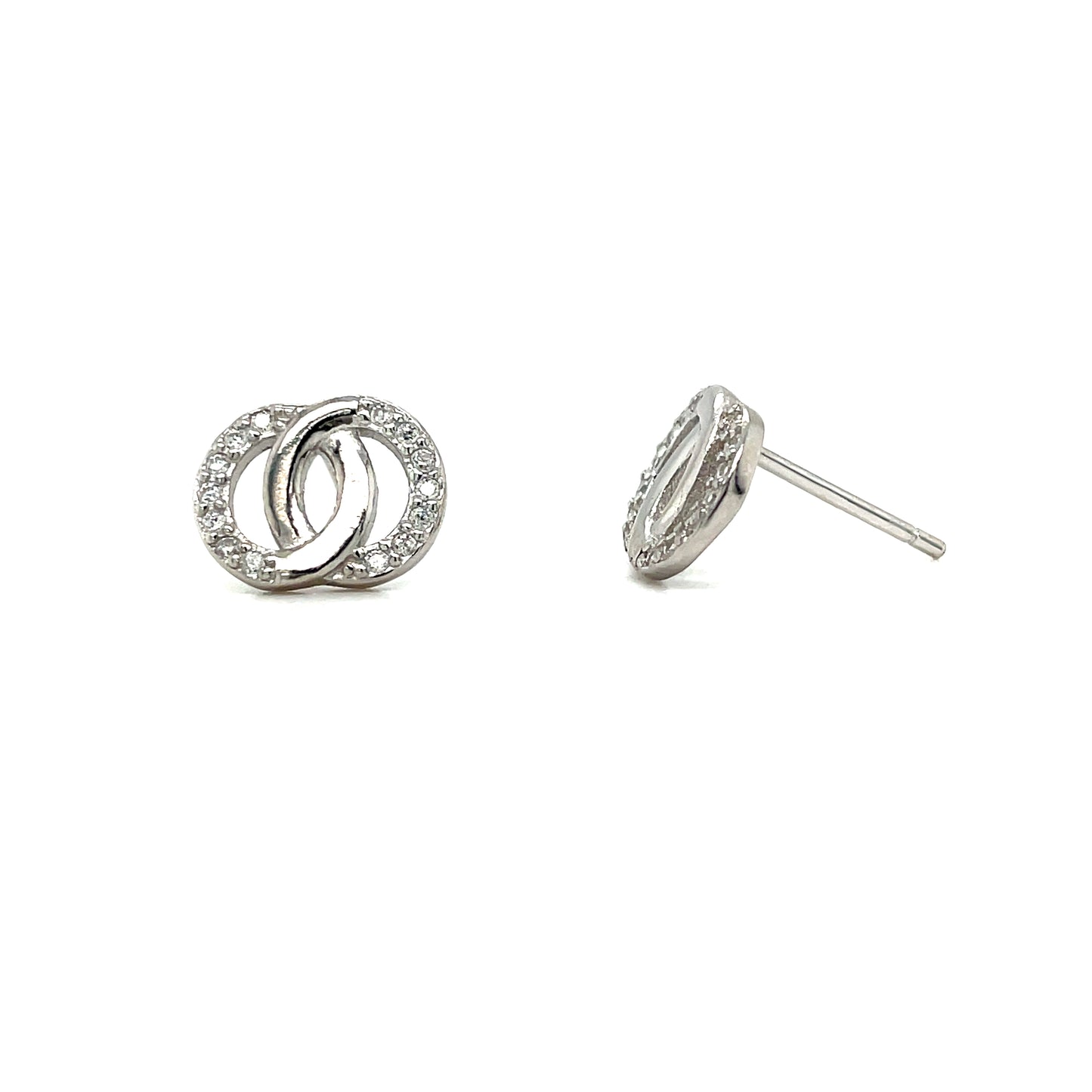 Sterling Silver Polished and Open Double CZ Stud Earrings