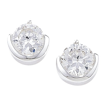 Sterling Silver Cubic Zirconia 6MM Rubover Earring