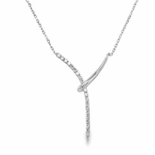 Sterling Silver Polished and CZ Large Crossover Necklet