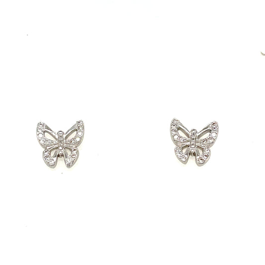 Sterling Silver CZ Set Butterfly Stud Earrings