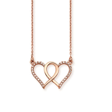 Silver Rose Plated Double Heart Cubic Zirconia Necklet
