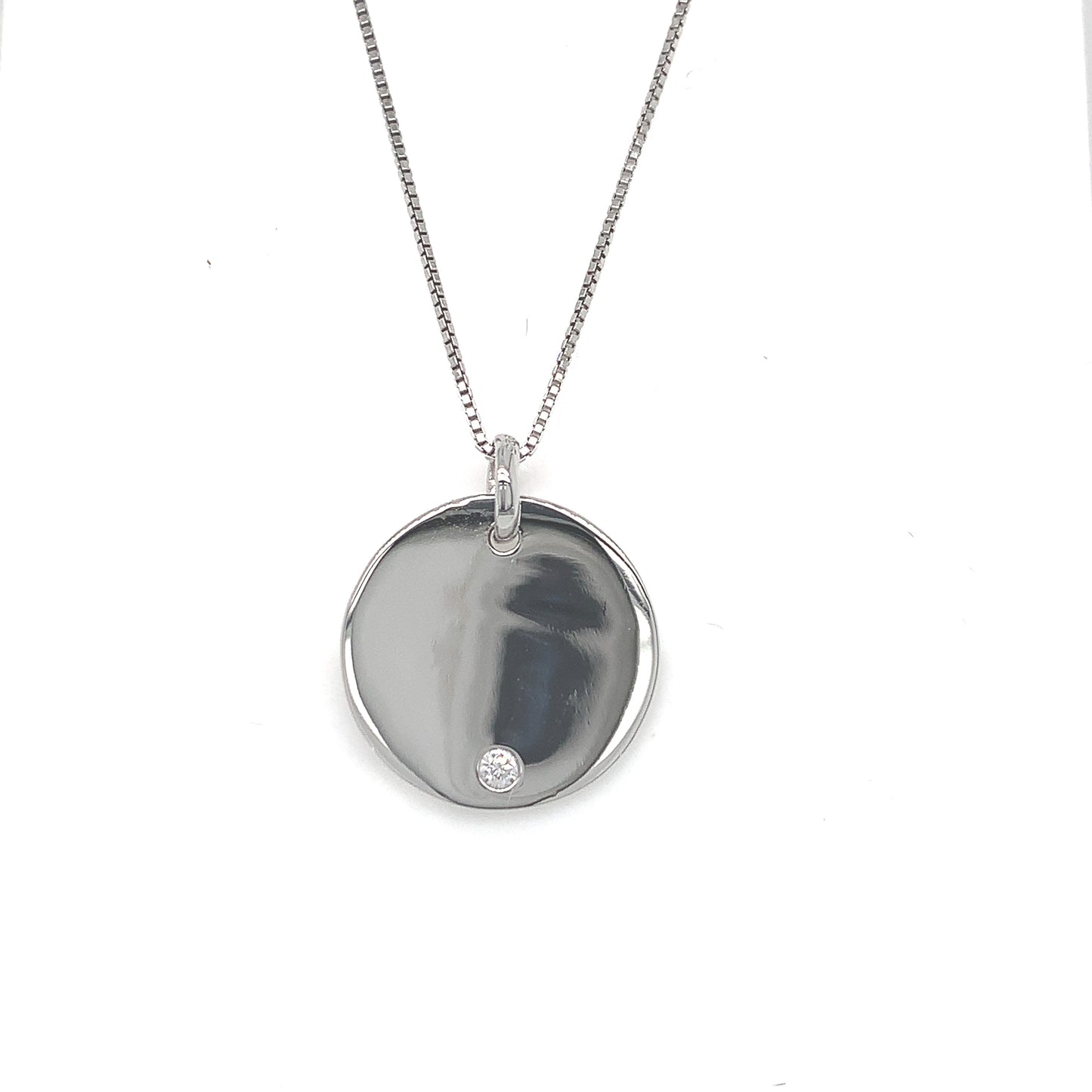 Sterling Silver Round Disc With Cubic Zirconia Necklet