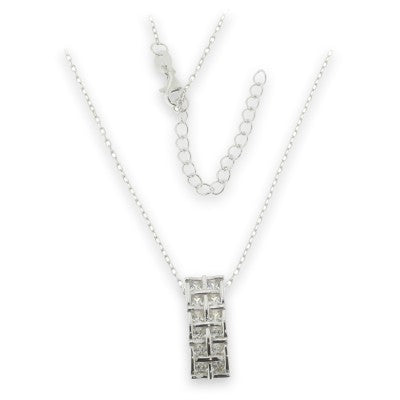 Sterling Silver Long Cubic Zirconia Bar Necklet
