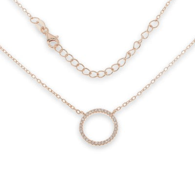 Sterling Silver Open Cubic Zirconia Circle Necklet In Rose