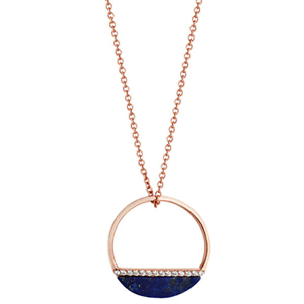 Rose Plated On Sterling Silver Open Circle With Blue Necklet