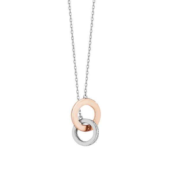 Sterling Silver Two Colour Double Ring Necklet